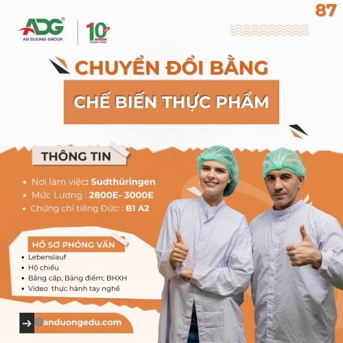 ĐƠN HÀNG XUẤT KHẨU LAO ĐỘNG CHẾ BIẾN THỰC PHẨM LÀM VIỆC  TRONG NHÀ MÁY CHẾ BIẾN THỰC PHẨM TẠI BANG  THÜRINGEN  CHLB ĐỨC 