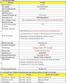 ĐƠN HÀNG XUẤT KHẨU LAO ĐỘNG NHẬT BẢN KIỂM HÀNG QUẦN ÁO TUYỂN 2 NỮ