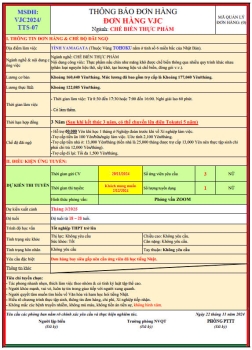 ĐƠN HÀNG XUẤT KHẨU LAO ĐỘNG NHẬT BẢN PHÍ DỊCH VỤ 0 ĐỒNG - CHẾ BIẾN THỰC PHẨM - TỈNH YAMAGATA